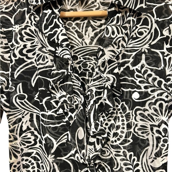 Vintage INC International Concepts Black Ruffle Neck Button Up Blouse Sheer Y2K - Picture 3 of 7